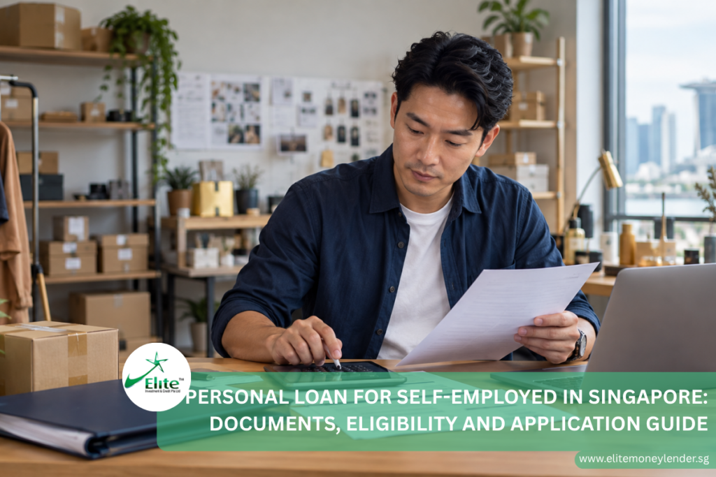 Self-employed applicant preparing income records for a personal loan in Singapore