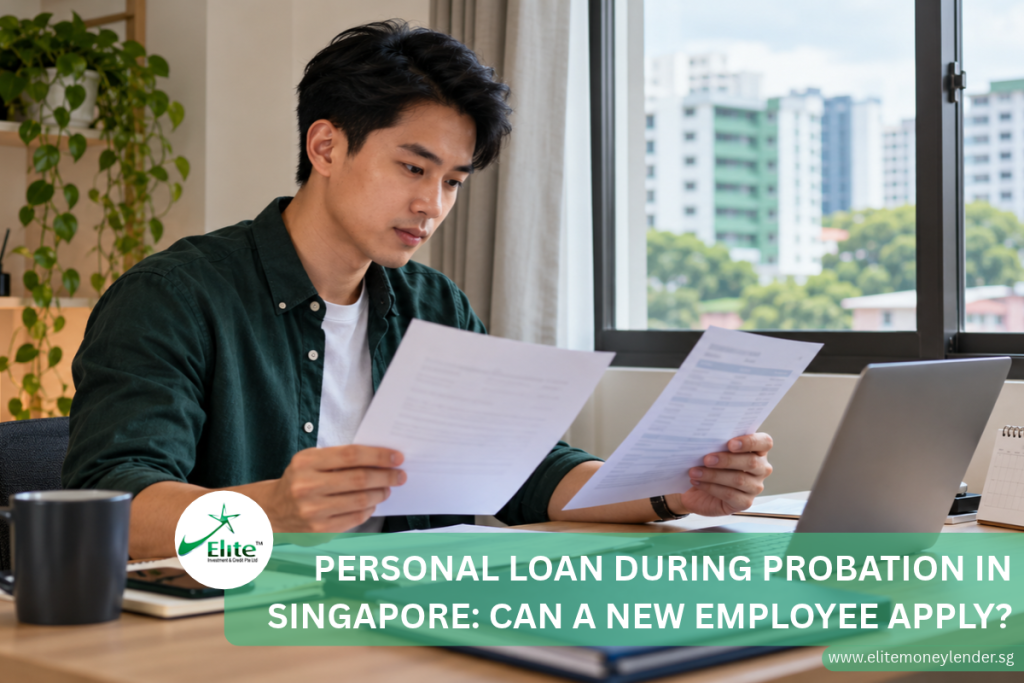 New employee reviewing employment and income documents for a personal loan application in Singapore.